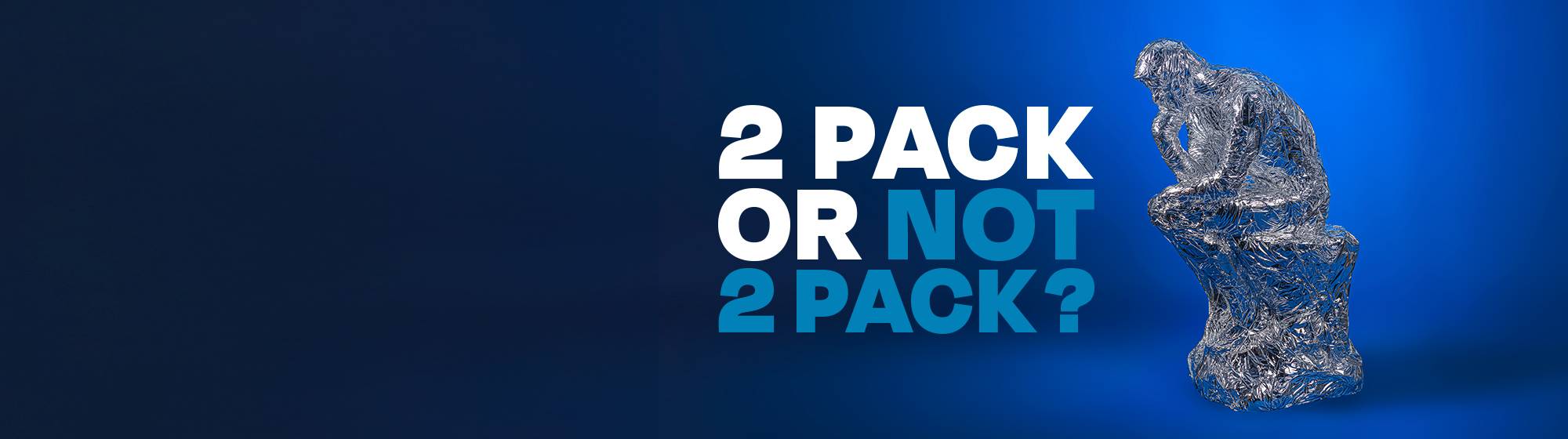 Against a blue gradient background, a statue deep in thought with the text ‘To pack or not to pack’. 