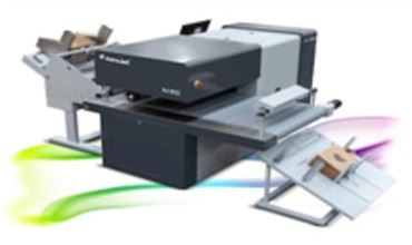 AstroJet AJ-800 industrial printer printing in colour directly onto cardboard boxes on a production line.