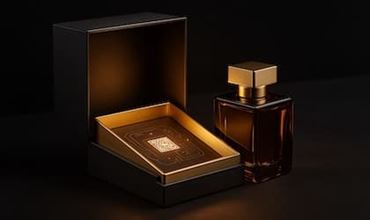 Luxury perfume packaging combining refined artisanal design and connected technologies such as NFC, symbolising the fusion of tradition and innovation in packaging.