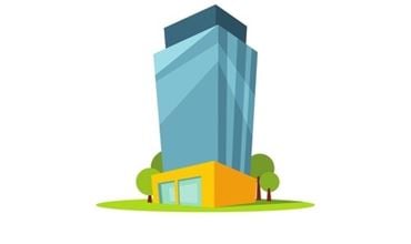 ‘Company logo with trees and lawn’