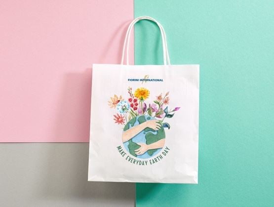 Fiorini International illustrated paper bag, symbolizing a commitment to the environment.