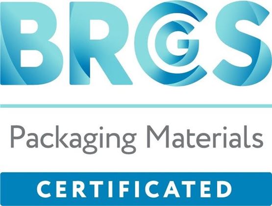 BRGS Packaging Materials Certified logo in blue and gray on a white background.