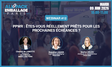 ALLFORPACK EMBALLAGE PARIS webinar #12 visual on PPWR, featuring Chantal de Lamotte, Blandine Lagain and Marion Helou, on 9 June 2026.