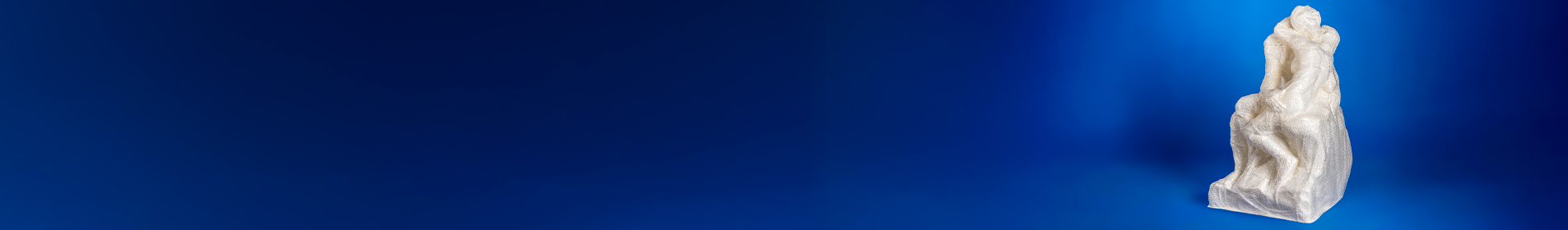 Rodin statue on a blue background